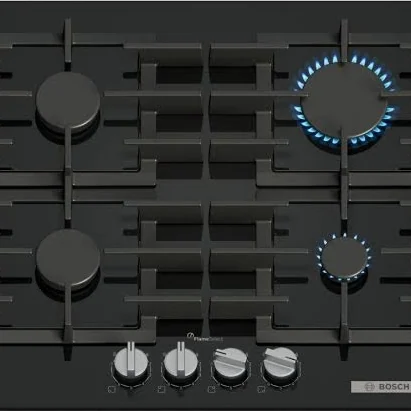 Gas Hob 60 cm, 4 Burners, Black Glass