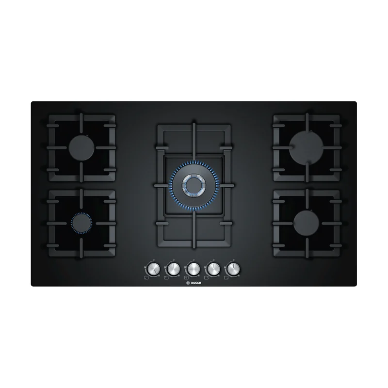 Gas Hob 90 cm, Black Glass