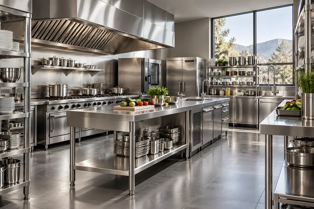 Spanish Tiles Commercial Stainless Steel Kitchen