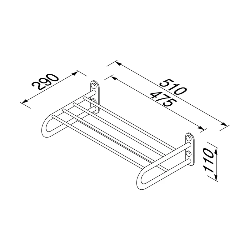 Hotel Towel Rail with Shelf, 45 cm, Chrome