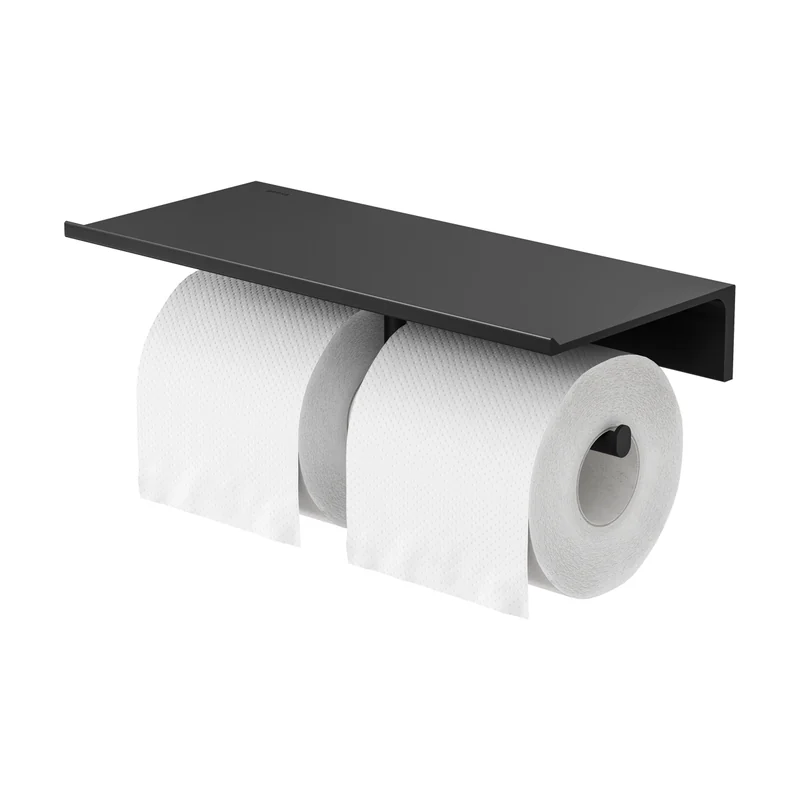 Leev Shelf 28 cm, Black, Double Roll Holder