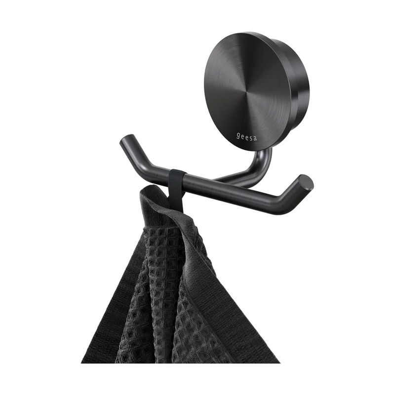 Opal Double Towel Hook, Brushed Black