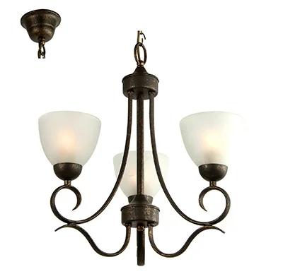 3-arm chandelier, white glass