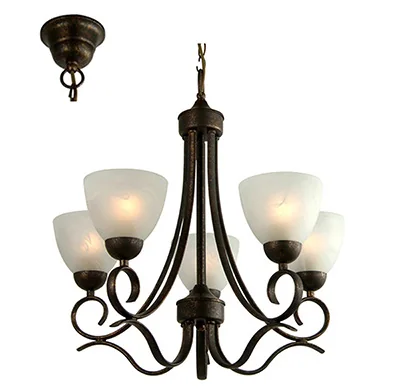 5-arm chandelier, white glass