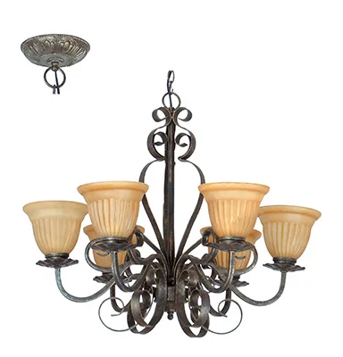 6-arm chandelier, amber glass