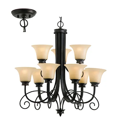 Two-tier chandelier, amber glass