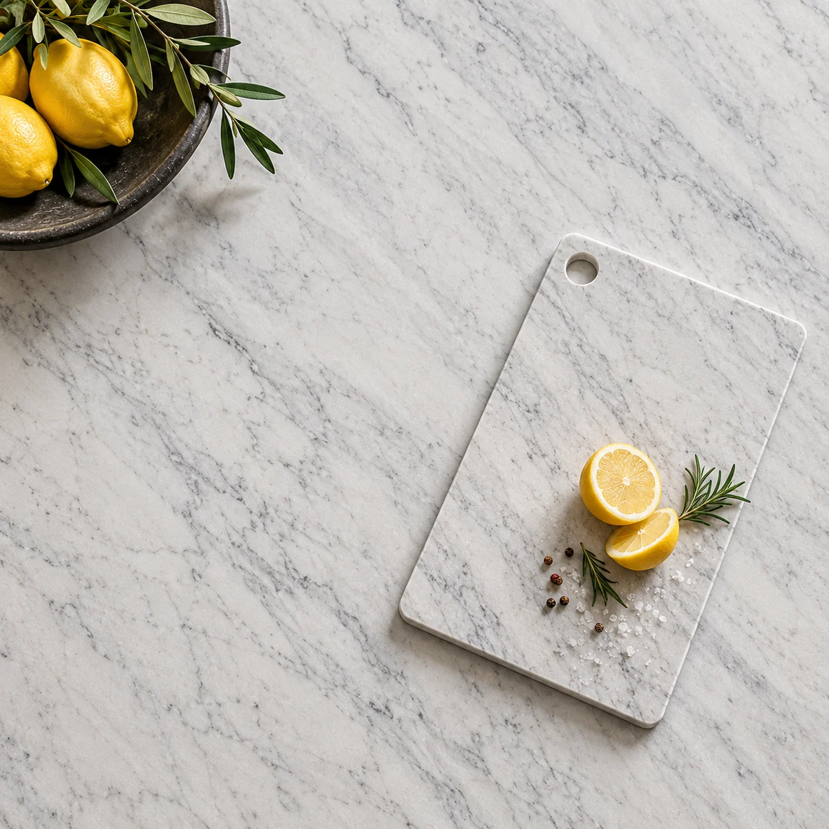 Marble board cut from the same slab as the counter