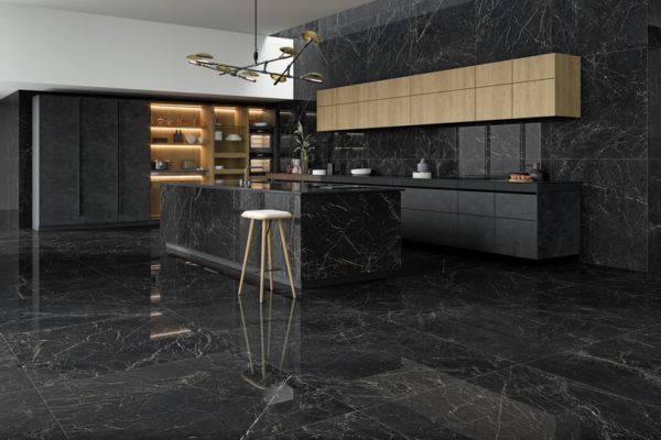 Kronos dark polished marble tiles