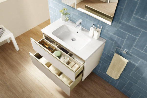 Modern bathroom washbasin with 2 drawers