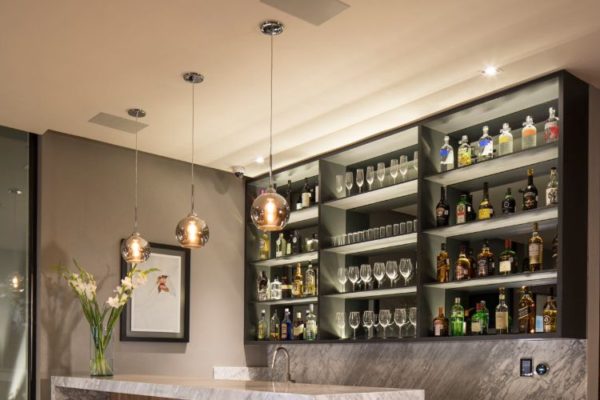 Modern home bar with wine and glass rack